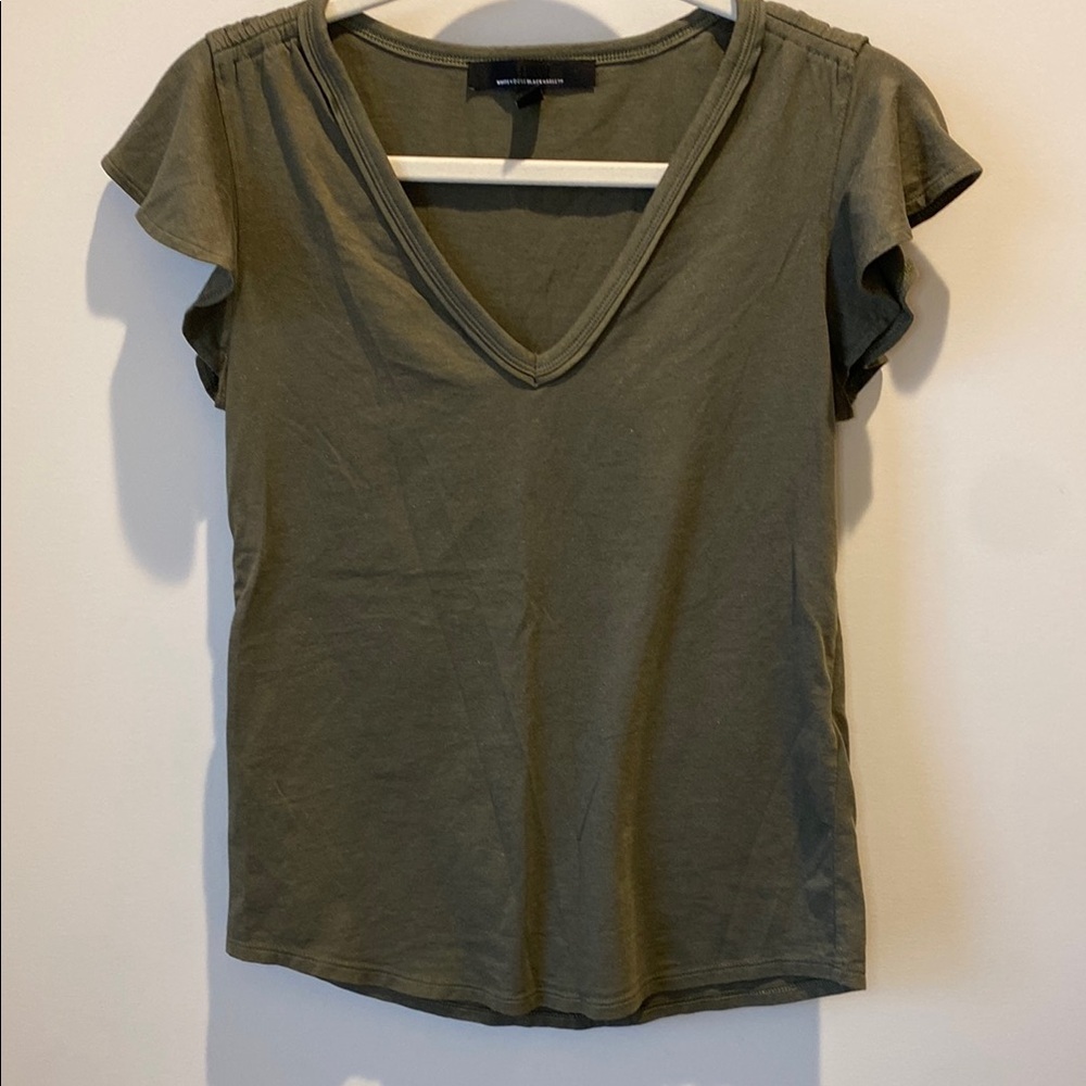 White House Black Market Olive Green V-Neck Women's Top XS